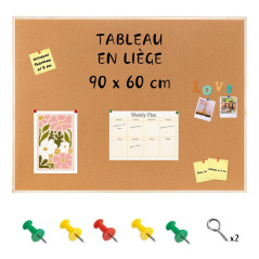 Creative Home Tableau Liege Mural 90 x 60 cm (+/- 2 cm) | Panneau Liege Mural | Tableau Liège | Tableau Cuisine | Petit Bureau |