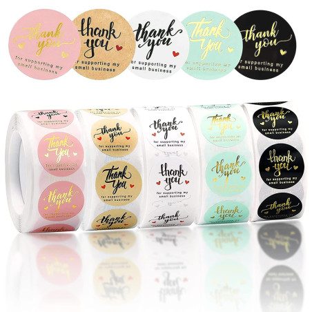 PALUDO 2500 Pièces Autocollants Etiquette de Remerciement, Autocollants Etiquette Merci Thank You Stickers, Ronds Stickers Étiqu