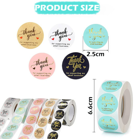 PALUDO 2500 Pièces Autocollants Etiquette de Remerciement, Autocollants Etiquette Merci Thank You Stickers, Ronds Stickers Étiqu
