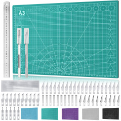 Miuzei Tapis de Découpe Autocicatrisant A3 avec 55 Couteaux de Bricolage et Règle en Acier Couteau à Main Tapis de Bricolage Aut