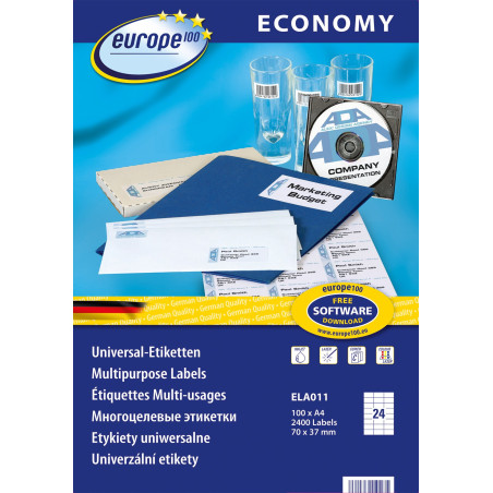europe 100 ?tiquettes pour inkjet/laser/copieur, 70x37,1mm