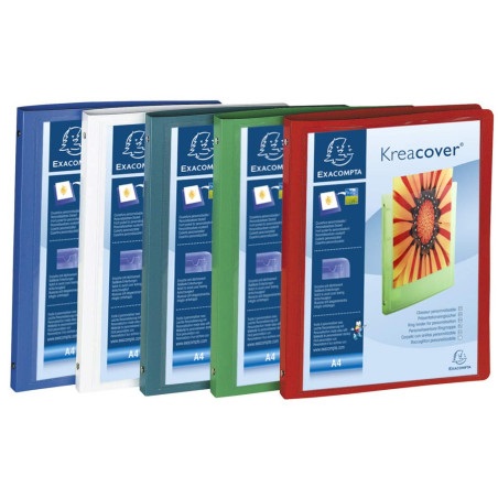 Exacompta - réf. 51989E - Carton de 5 classeurs PP souple personnalisables 1 poche - 4 anneaux ronds diamètre 15 mm - Dimensions