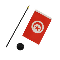 AZ FLAG - Mini Drapeau Tunisie De Table - 15x10 cm - Drapeau Tunisien De Bureau 100% Polyester Avec Hampe Pointe Dorée 25cm