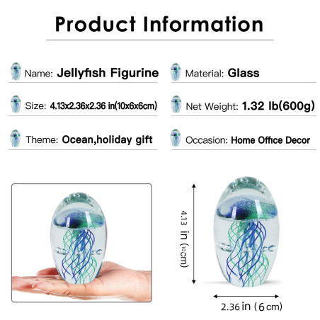 EUSTUMA Ornement de Figurine de méduse en Verre soufflé à la Main, Collection d'animaux Marins pour Cadeau d'anniversaire, Press