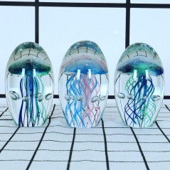 EUSTUMA Ornement de Figurine de méduse en Verre soufflé à la Main, Collection d'animaux Marins pour Cadeau d'anniversaire, Press