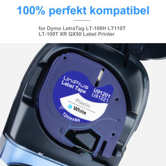 UniPlus Ruban pour Étiqueteuse Compatible pour Ruban Plastique 91201 91221 S0721660, 12mm x 4m, Noir sur Blanc, Recharge pour LT
