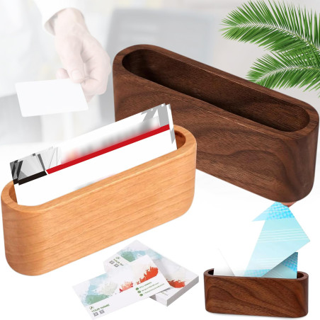 Srup 2 Pièces Porte-Cartes de Visite en Bois de Hêtre, Bois Porte Cartes de Visite Élégant, Support de Cartes de Visite en Bois,