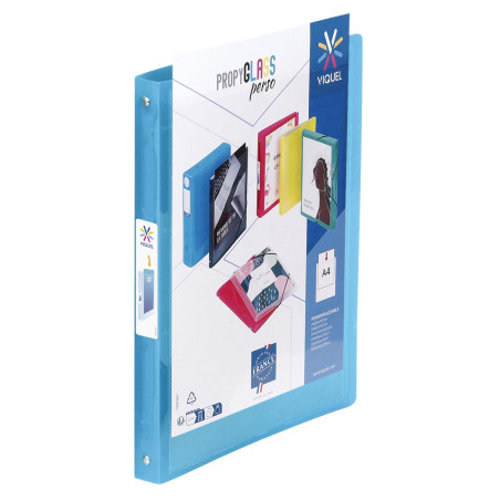 Viquel - Classeur souple a4 personnalisable - 4 anneaux - Dos 2.5cm - Bleu translucide