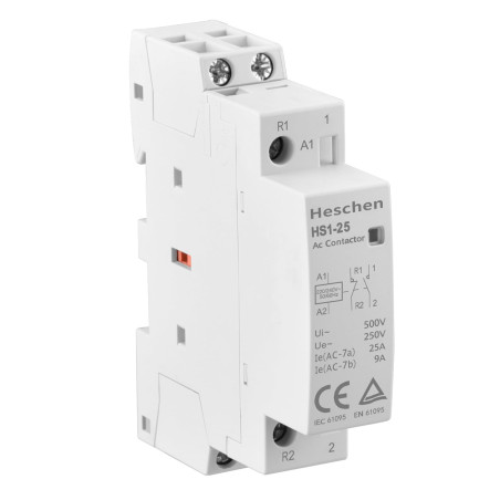 Heschen Contacteur ca domestique, HS1-25, 2 pôles 1NO 1NC, CA 220V/240V tension de bobine, 35mm montage sur Rail DIN
