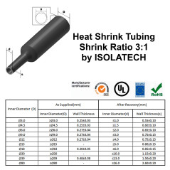 ISOLATECH Gaine thermorétractable 3:1 set sans colle noir Ø3mm 5,0 mètres en 25pcs x 20cm pour aux UV réparation sans marquage p