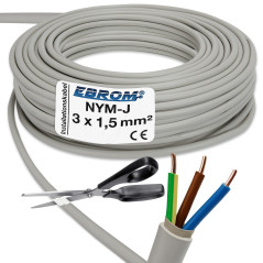 EBROM Câble gainé NYM-J 3 x 1,5 mm² - Câble d'installation pour pièces humides - Gris - Grand choix de longueurs par incréments