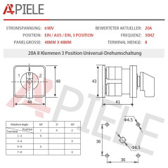 APIELE universel came rotatif 20 A 3 positions 8 bornes 690 V Commutateur de changement de came