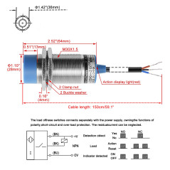 Heschen M30 Capacitif Capteur De Proximité Commutateur, Type de non-bouclier, LJC30A3-H-Z/BX, Détecteur 1-15mm, 10-30VDC 200mA,