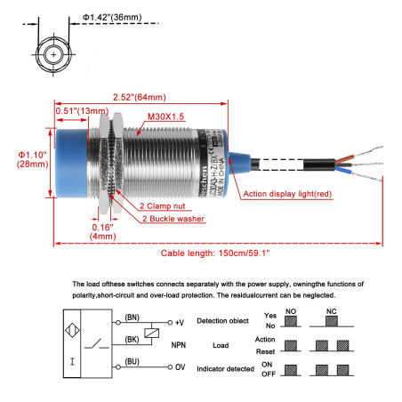 Heschen M30 Capacitif Capteur De Proximité Commutateur, Type de non-bouclier, LJC30A3-H-Z/BX, Détecteur 1-15mm, 10-30VDC 200mA,