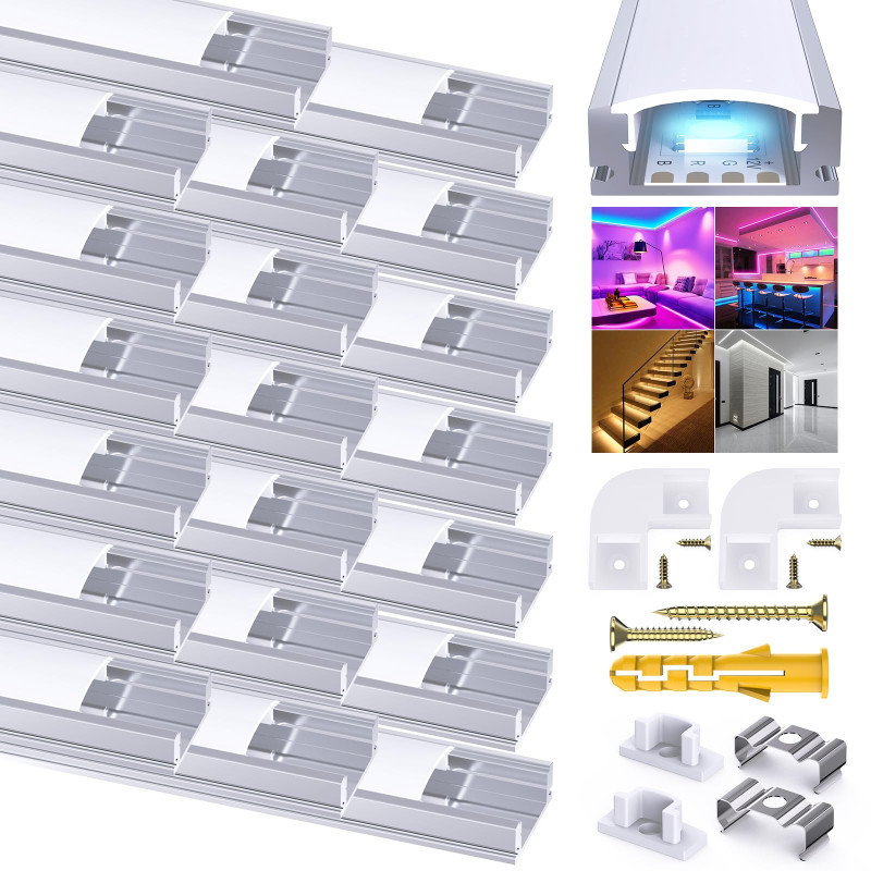 Chesbung Profilé Aluminium LED - 20x1mètre Aluminium Profilé V-forme pour Bandes à LED, Compact Finition Professionnelle avec Bl Chesbung Profilé Aluminium LED - 20x1mètre Aluminium Profilé V-forme pour Bandes à LED, Compact Finition Professionnelle avec Bl