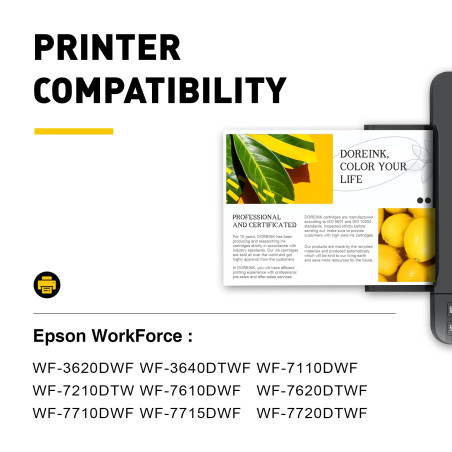 DOREINK 27XL Cartouche Remplacement pour Epson 27 27 XL Cartouche d'encre Compatible avec Epson WF 3620 WF 7720 WF 3640 WF 7715