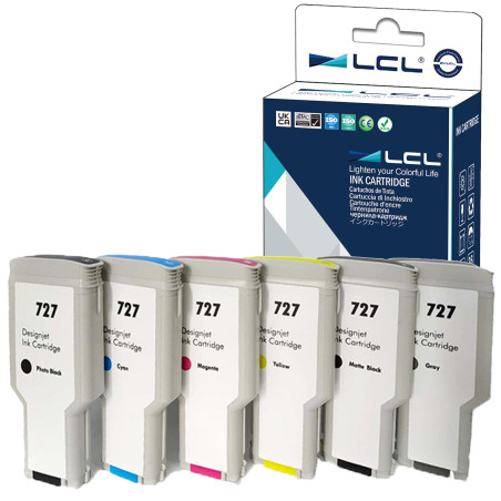 LCL Cartouche d'encre Compatible 727 XL B3P06A C1Q12A F9J76A F9J79A F9J77A F9J78A F9J80A 300ML High Yield Remplacement pour HP D