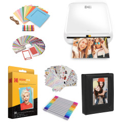 KODAK Step Imprimante photo instantanée avec technologie Zink Zero Ink (Blanc) Pack cadeau, 2 x 3