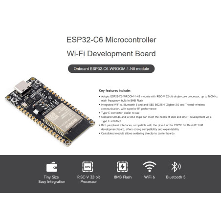 ESP32-C6 RISC-V Microcontrôleur Carte de Développement Intégrés WiFi 6, BLE 5 et IEEE 802.15.4 (Zigbee 3.0&Thread), Adopte ESP32