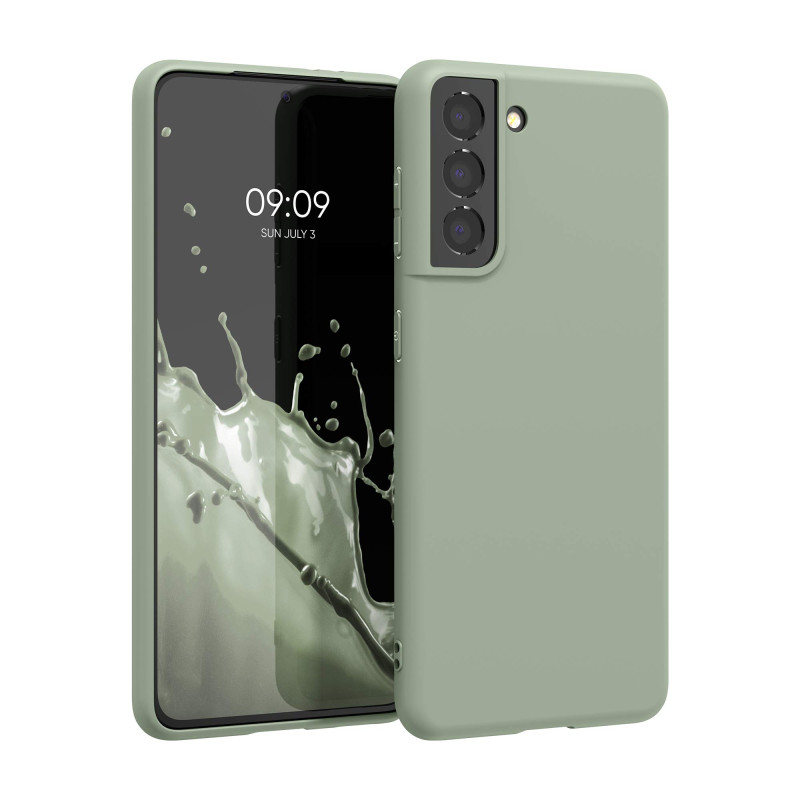 kwmobile Housse Compatible avec Samsung Galaxy S21 Coque - Housse de téléphone Protection Souple en Silicone - Vert Gris