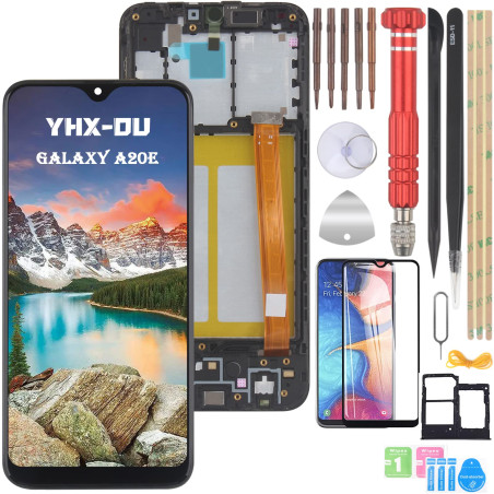 YHX-OU Noir Dispay with Frame pour Samsung Galaxy A20E SM-A202F/DS Écran LCD Tactile Assemblage de Rechange avec Outil d'install