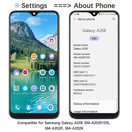 YHX-OU Noir Dispay with Frame pour Samsung Galaxy A20E SM-A202F/DS Écran LCD Tactile Assemblage de Rechange avec Outil d'install