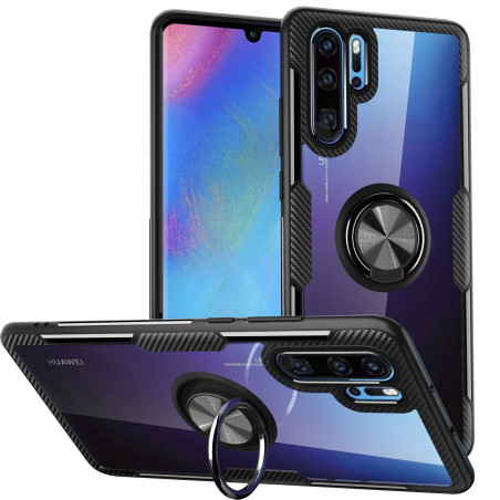 Coque Pour Huawei P30 Pro,Étui protection armure conception fibre verre cristal clair avec un support rotatif à 360 degrés prise