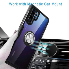 Coque Pour Huawei P30 Pro,Étui protection armure conception fibre verre cristal clair avec un support rotatif à 360 degrés prise