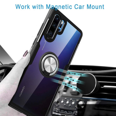 Coque Pour Huawei P30 Pro,Étui protection armure conception fibre verre cristal clair avec un support rotatif à 360 degrés prise