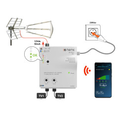 D-Home - Amplificateur TV TNT Intérieur 2 Sorties 32dB Connecté Filtré 4G-5G - Fonctionne avec App Mobile TV Finder pour Trouver