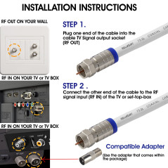 RELIAGINT Câble coaxial TV RG6 1m – 75 Ohm, câble antenne TV et satellite avec connecteurs F et coupleur F81 pour rallonge, cuiv