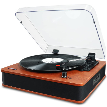 VOSTERIO Platine Vinyle Tourne Disque Bluetooth avec Haut-parleurs Stéréo, Rétro Lecteur Vinyles à 3 Vitesses, avec Encodage sur