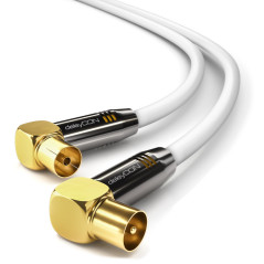 deleyCON 1m Câble D’antenne TV 4K - 4K Ultra HD Full HD HDTV - 2x Coudé - Fiche IEC (90°) vers Prise IEC (90°) - Connecteurs Mét