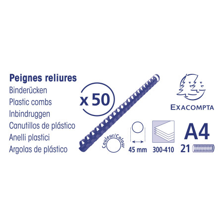 Exacompta - Réf. 75901E - Boîte de 50 reliures spirales en PVC noir 45 mm - permet de relier 300 à 410 feuilles de 80 g format A