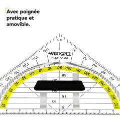 Westcott Géodésique 14 cm avec poignée amovible - Géodésique transparente en plastique avec graduation jaune - Échelle technique