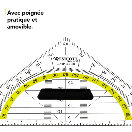 Westcott Géodésique 14 cm avec poignée amovible - Géodésique transparente en plastique avec graduation jaune - Échelle technique