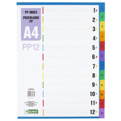 D.RECT Intercalaires A4 PP12-12 intercalaires à anneaux - Chiffres 1-12 - Multicolores - Séparateur de couleur en polypropylène