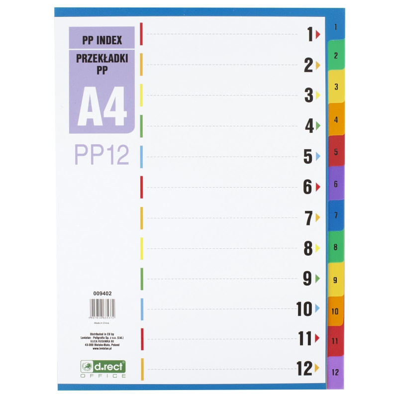 D.RECT Intercalaires A4 PP12-12 intercalaires à anneaux - Chiffres 1-12 - Multicolores - Séparateur de couleur en polypropylène D.RECT Intercalaires A4 PP12-12 intercalaires à anneaux - Chiffres 1-12 - Multicolores - Séparateur de couleur en polypropylène