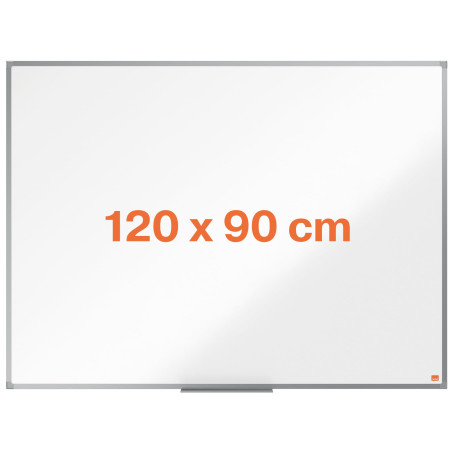 Nobo Tableau Blanc Magnétique Émaillé, 1200 x 900mm, Cadre Aluminium, Montage Mural par les Coins, Porte-Marqueur Inclus, Essenc