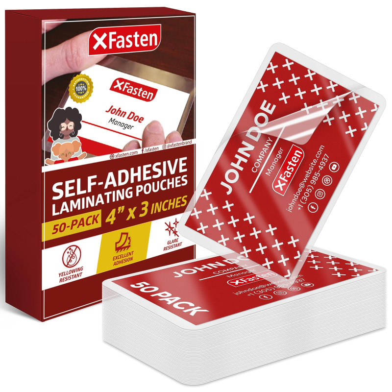 XFasten Pochettes Plastifiées Autoadhésives au Format de Carte de Visite, de 9,5 Mil et Pochette Plastifiée Dure pour Cartes de XFasten Pochettes Plastifiées Autoadhésives au Format de Carte de Visite, de 9,5 Mil et Pochette Plastifiée Dure pour Cartes de