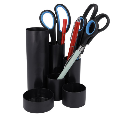 Westcott Porte-crayons noir recyclé | Porte-crayons avec 6 compartiments ronds comme organiseur de bureau | Rangement clair des 