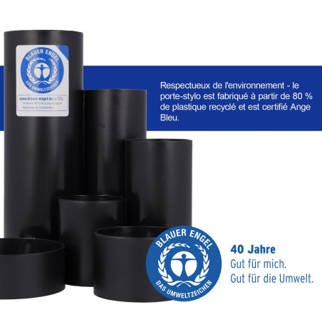 Westcott Porte-crayons noir recyclé | Porte-crayons avec 6 compartiments ronds comme organiseur de bureau | Rangement clair des 