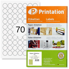 Printation Étiquettes rondes 24 mm – 1750 étiquettes rondes imprimables blanches sur 25 feuilles DIN A4 – Étiquettes rondes de 2