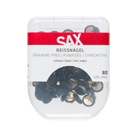 Sax punaises, noir, diamètre de la tête 10mm, en métal, avec enrobage plastique, dans une boîte de rangement pratique, aspect st