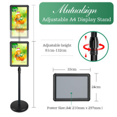 Mutualsign Porte affiche A4 Présentoir sur pied, Support pour affiche, Présentoir publicitaire remplaçable, Support de signe en 