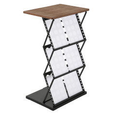 DISPLAY SALES - Présentoir Porte-brochures Noir avec Plateau en Bois | Porte-brochure Pliable en métal avec 6 Compartiments de R