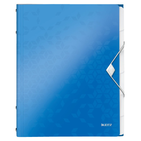 Leitz Trieur A4, Contient jusqu'à 200 Feuilles, Index Intégré à 6 Onglets, Fermeture Élastique, Bleu Métallisé, WOW, 46330036