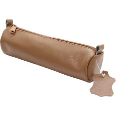 ALASSIO Trousse Ronde en Cuir véritable Diam 60mm x 210 mm Beige Nature