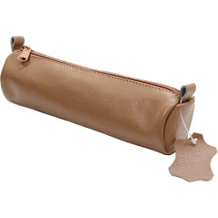 ALASSIO Trousse Ronde en Cuir véritable Diam 60mm x 210 mm Beige Nature