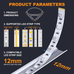 Chesbung Profilé led diffuseur led - 20x1mètre Aluminium Profilé V-forme pour Bandes à LED, Compact Finition Professionnelle ave